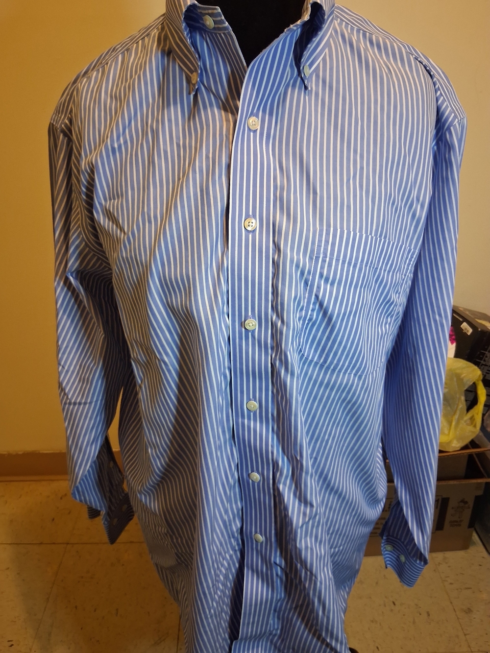Brooks Brothers Blue and White Vertical Stripe Dress Shirt Reg Fit Large 16.5